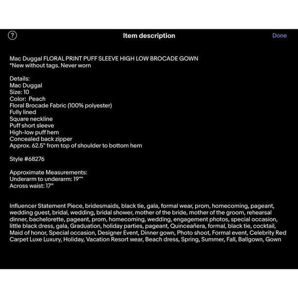 NWOT Mac Duggal 68276 FLORAL PRINT PUFF SLEEVE BROCADE GOWN 10 Pockets - Picture 3 of 14